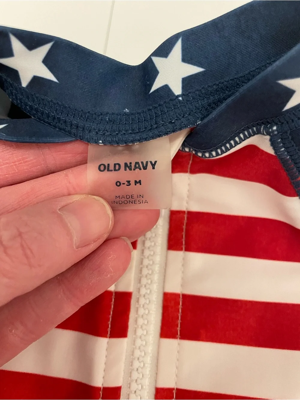 Old Navy Red White & Blue Stars & Stripes Patterned Baby Swim Suit 0-3 Months